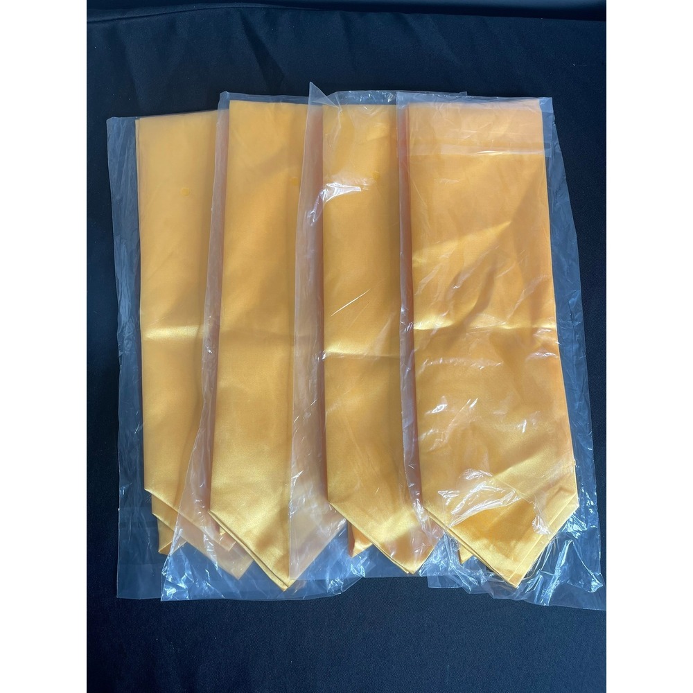 4‎ Pack Gold Satin Graduation Stoles Academic Commencement Sashes Tapered Ends